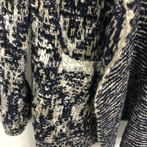Lucky Brand Knit‎ Cardigan Sweater Women's Size L Open Front Textured Navy Cream - Picture 2 of 6